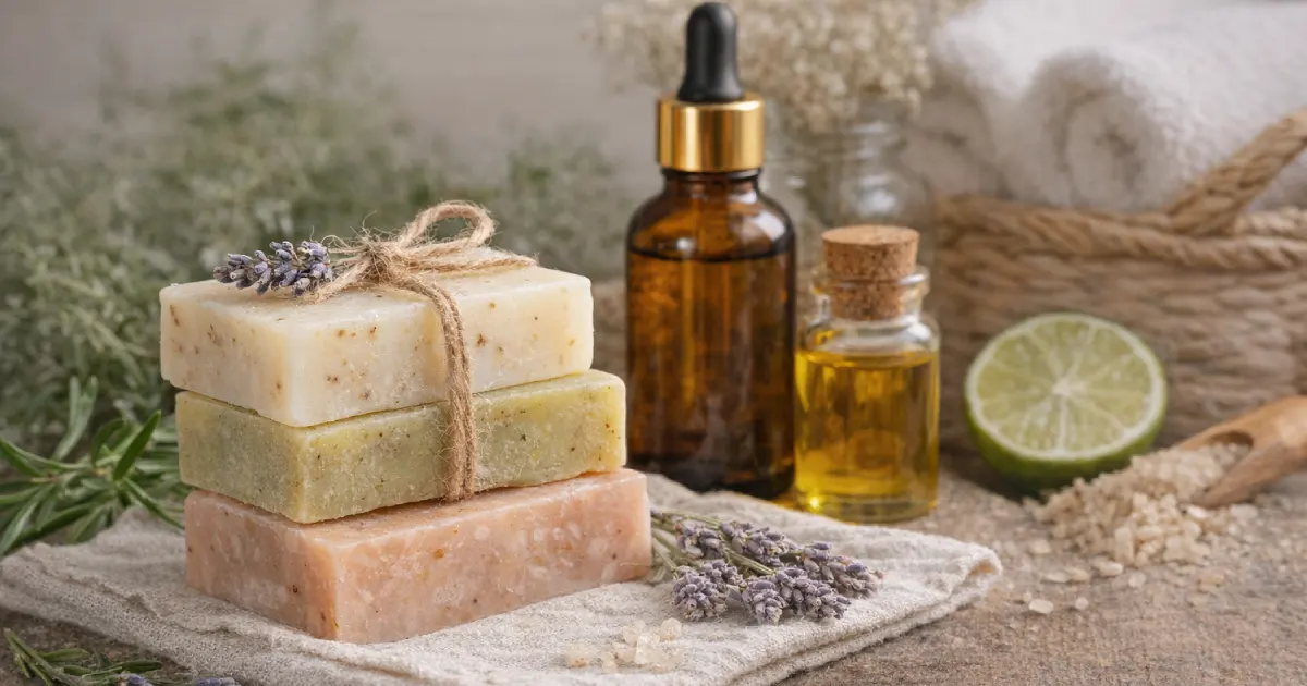 Jabones artesanales con aceites esenciales elaborados manualmente