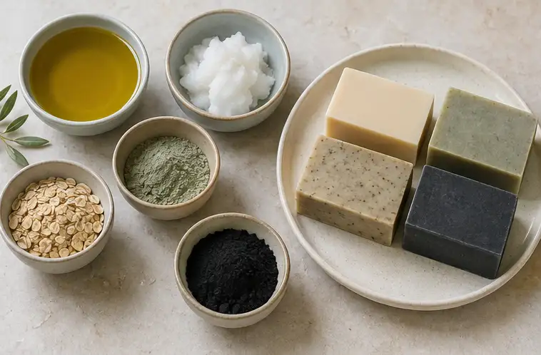 Jabones naturales elaborados con aceites vegetales, arcilla, avena y carbón activado