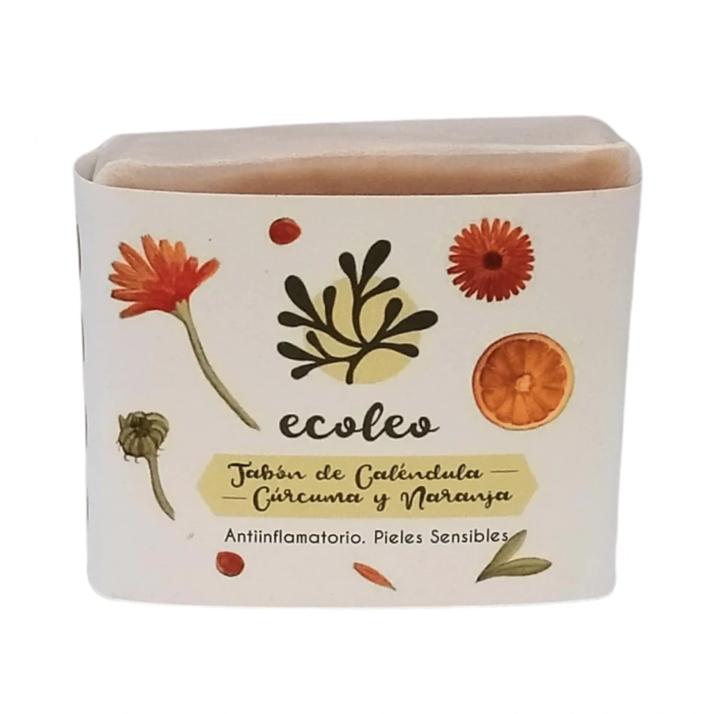 Envase del jabón de caléndula, cúrcuma y naranja Ecoleo
