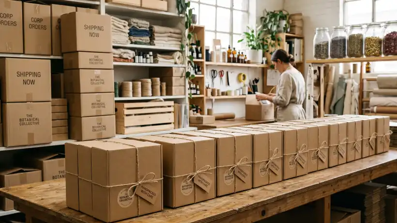 Preparación y empaque sustentable de lotes de regalos corporativos para despachos a empresas